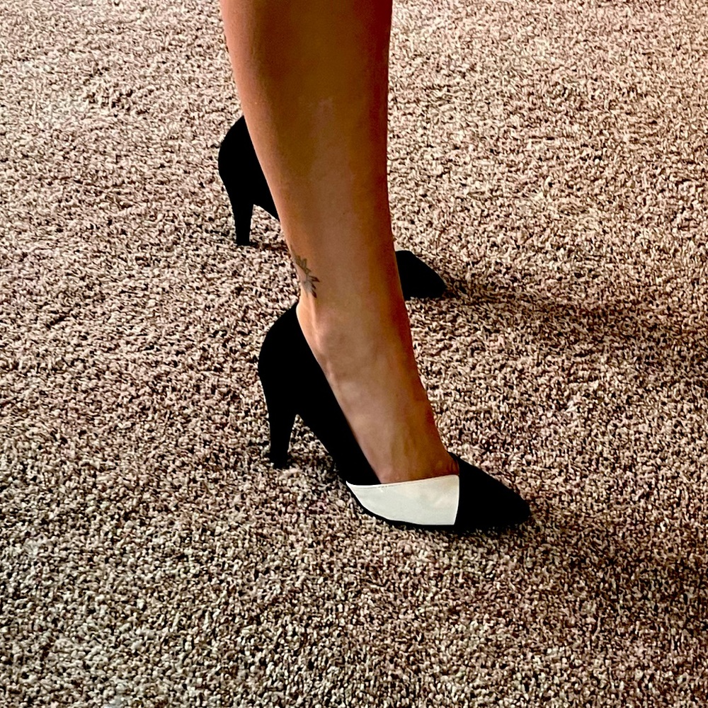Black/White Sassy Closed Toe Heels